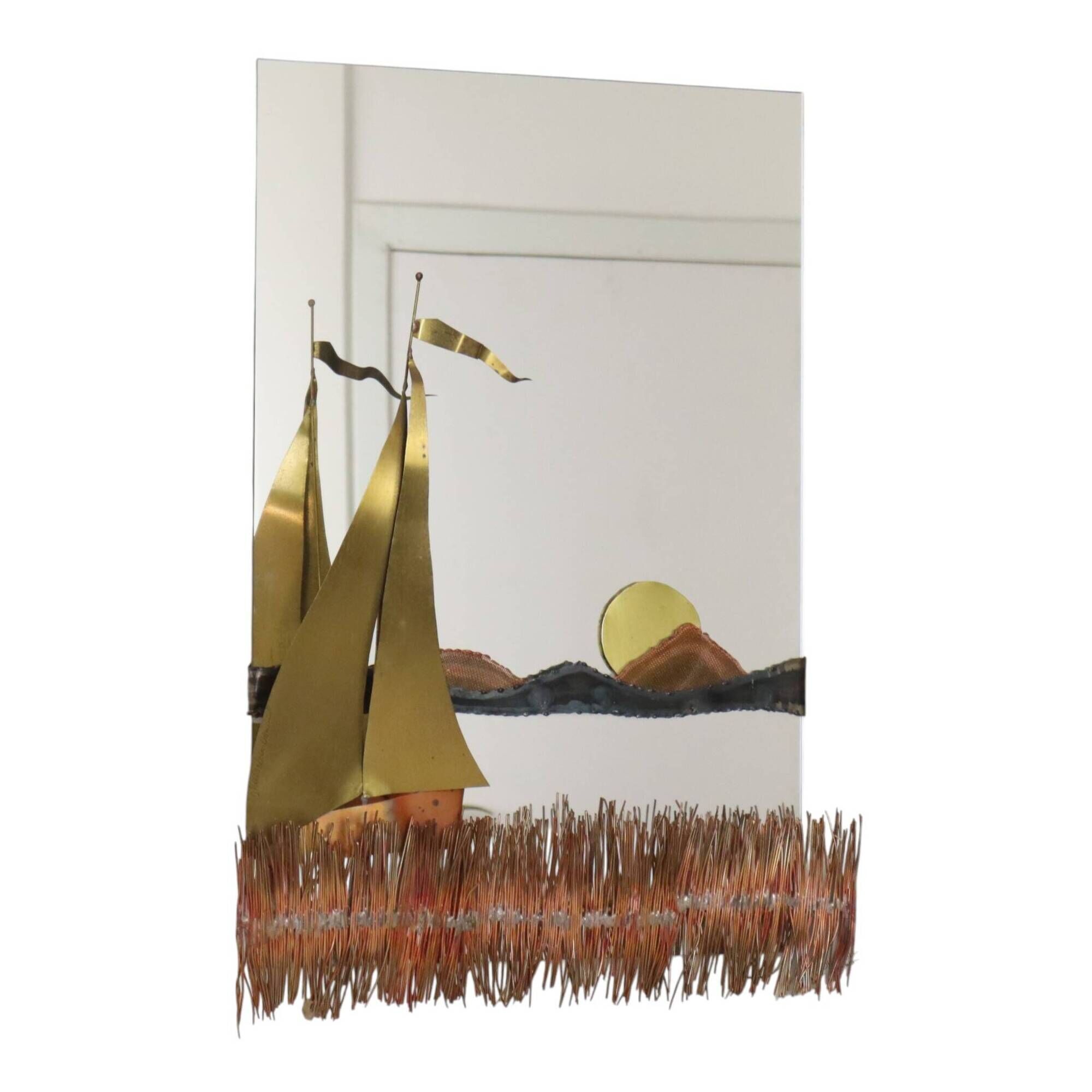 Copper and Brass Boat-Design Mirror by Daniel D’Haeseleer, 1970s