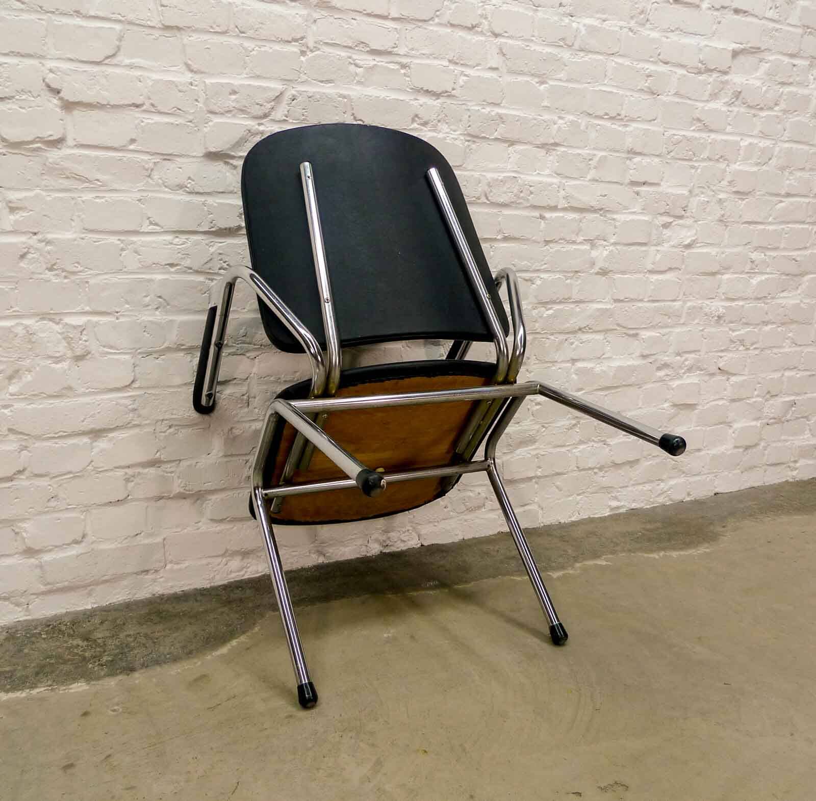 Black Leatherette Dutch Design Gispen Armchairs by Martin de Wit, 1960s.