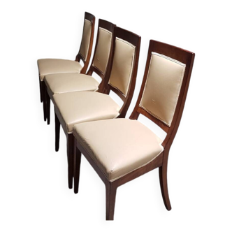 Lot de 4 chaises anciennes très élégantes en acajou et simili cuir