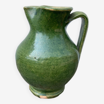 Pichet en terre cuite émaillé vert / vase en céramique de potier