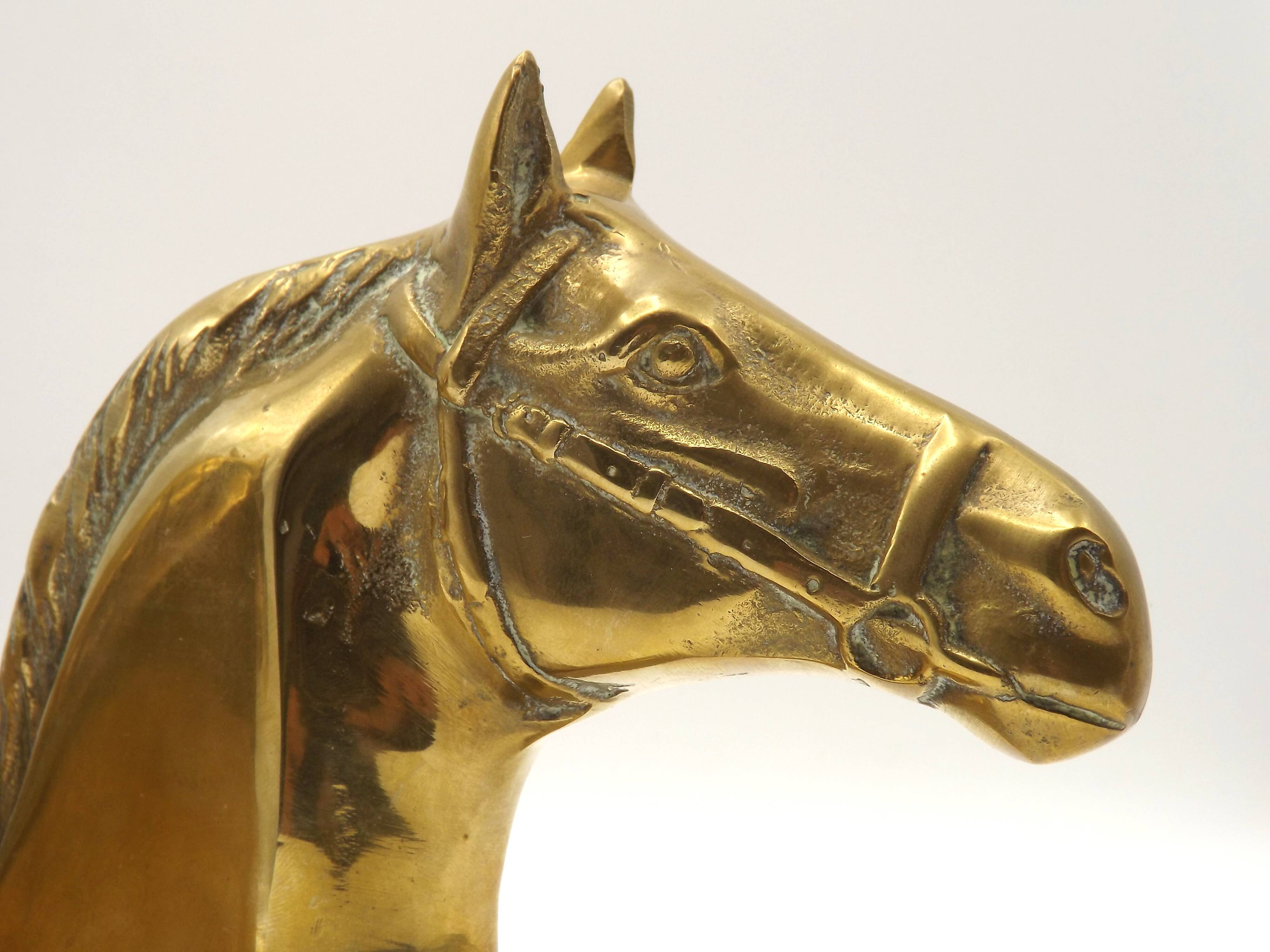 Vintage Brass Horse Head Bookends Pair – French Cast Brass Equestrian Decor