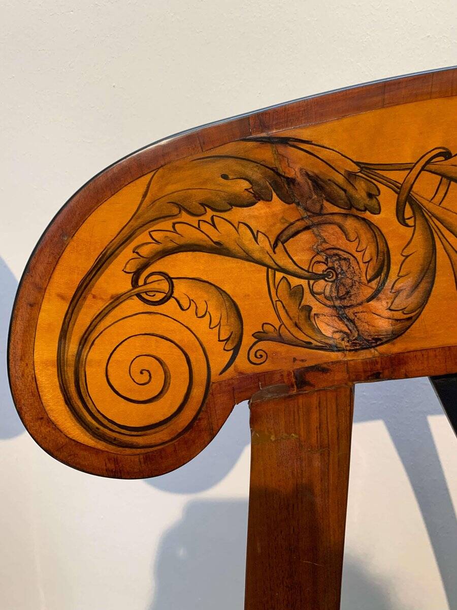 Set of Pair of Biedermeier Shovel Chairs, Walnut, Ink Painting, South Germany, 1830s