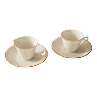 Set of 2 Sologne porcelain coffee cups, white and gold