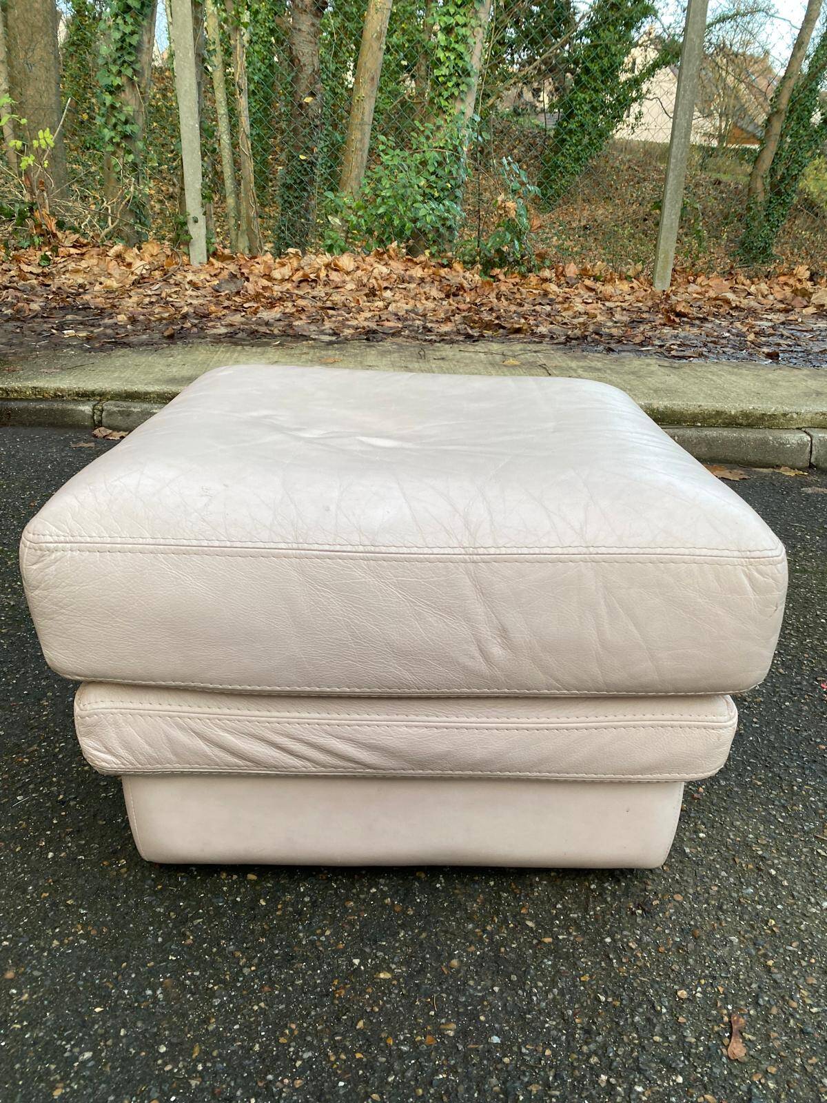 Beige leather pouf, Ikea style