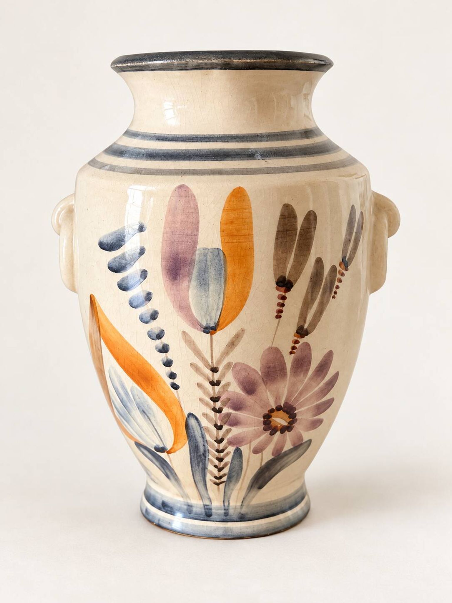 Kupittaan Savi vase hand-painted, Finland, 1950s