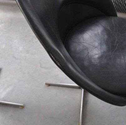 Set of 6 vintage black leather cone chairs by Verner Panton for Gebrüder Nehl