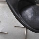 Set of 6 vintage black leather cone chairs by Verner Panton for Gebrüder Nehl
