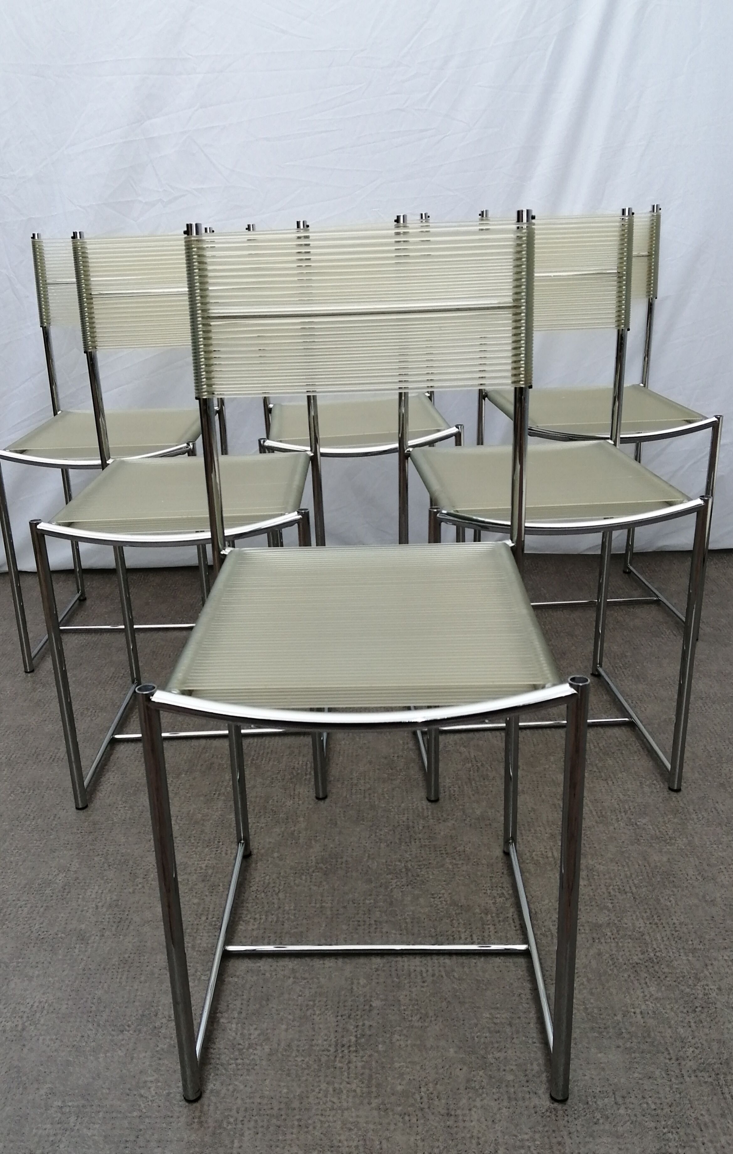 Set of 6 chrome spaghetti chairs model 101 of Belotti for Alias of the 70s-80s