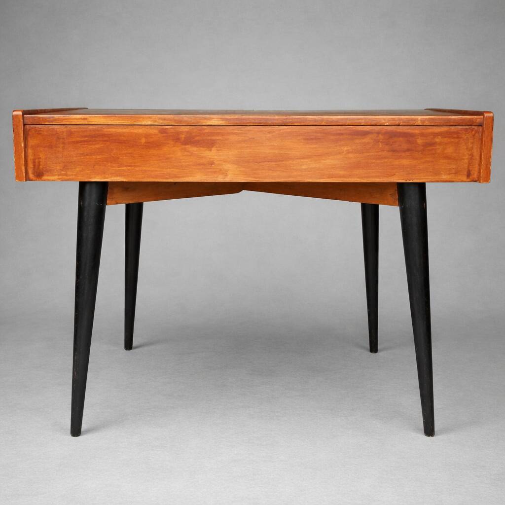 Vintage 1960s Scandinavian-style desk – 2 drawers – black tapered legs