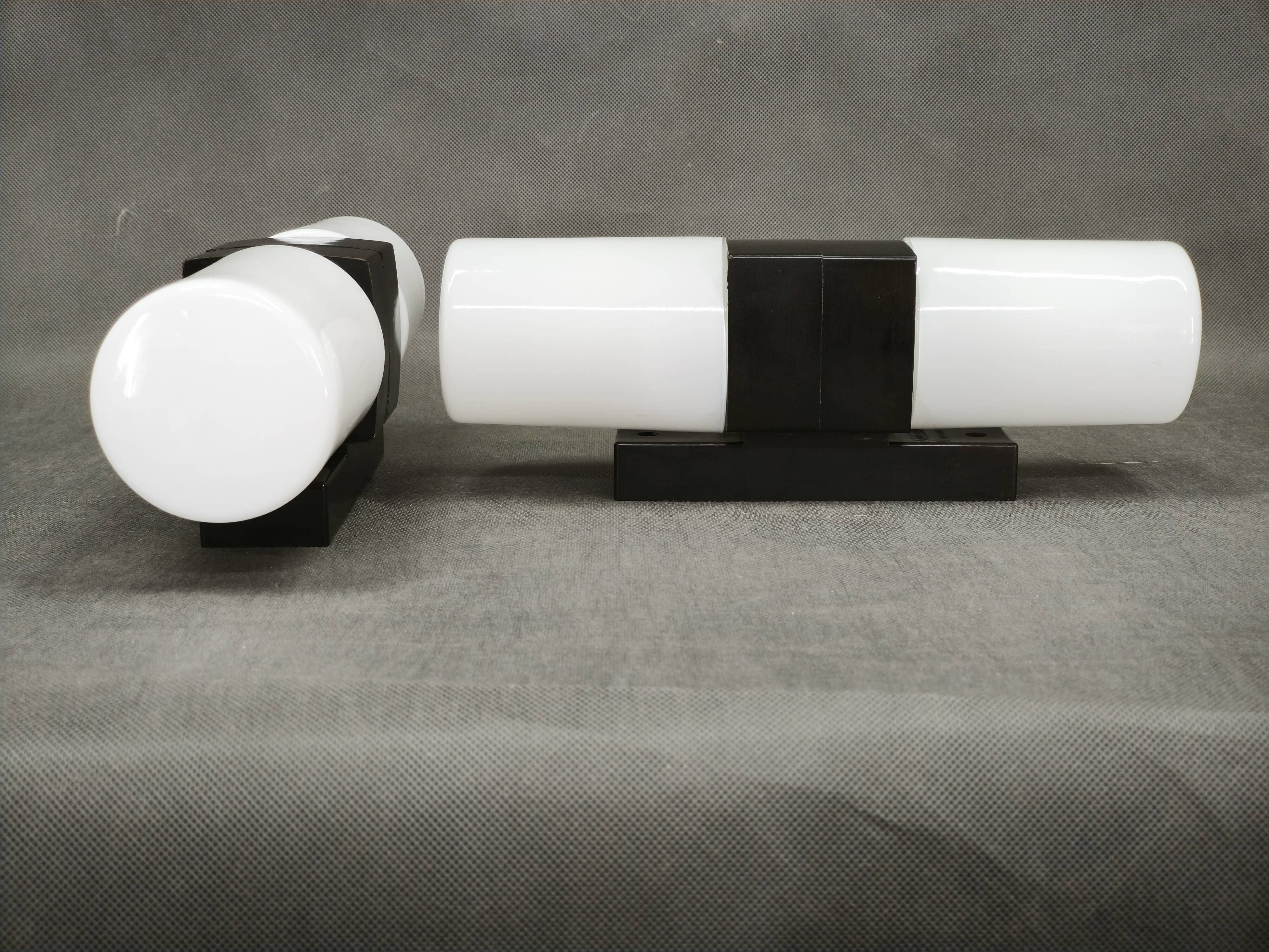 Pair of Czechoslovak Opaline Glass and Bakelite Wall Lights, 1960s