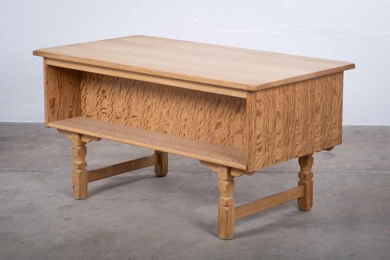 Brutalist Oak Desk by Henning Kjærnulf, Denmark, 1960s