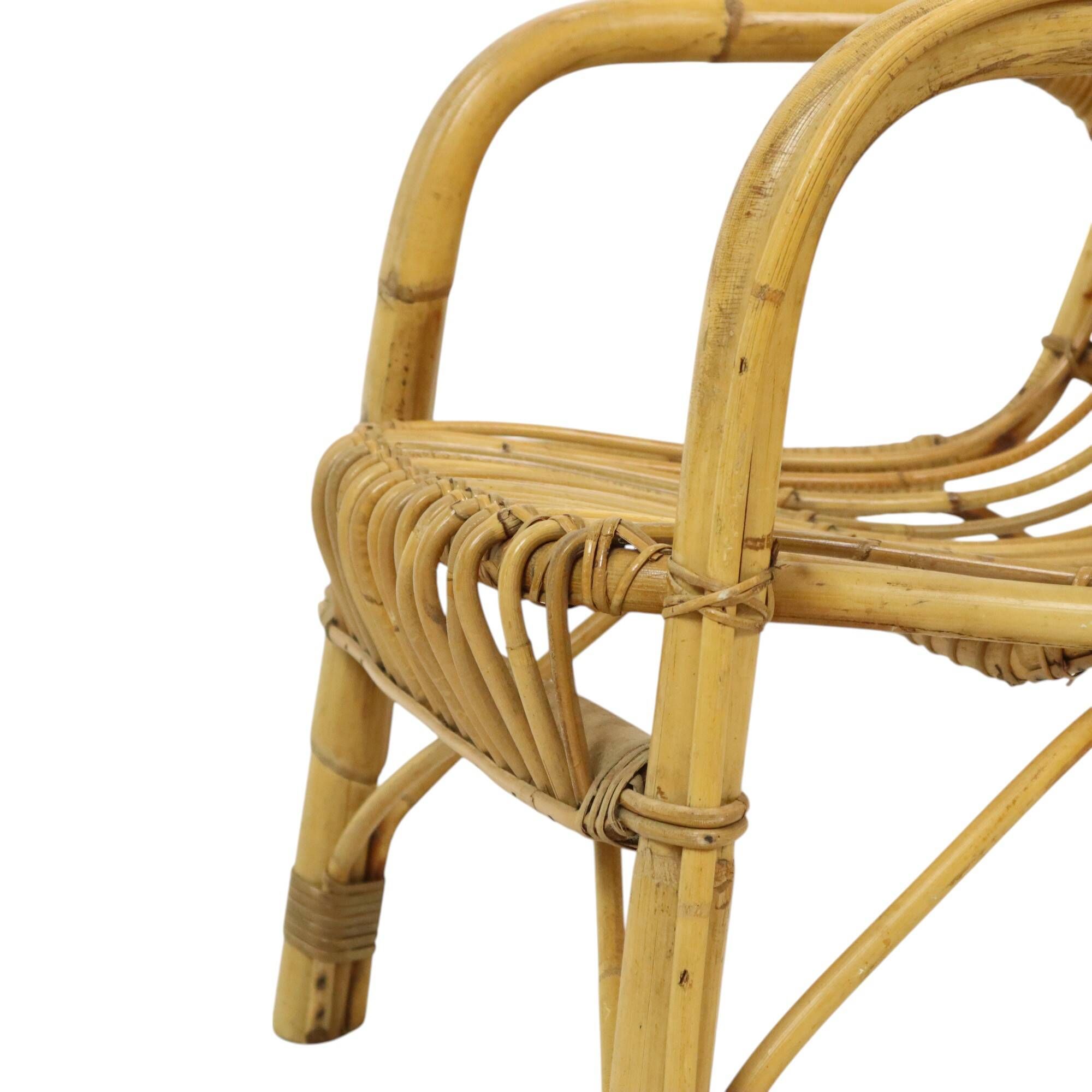 Italian rattan armchair, French Riviera style; Bohemian style side table