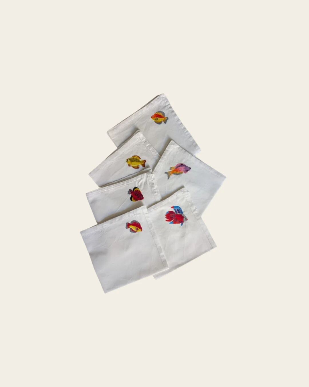 Ensemble de 6 serviettes brodées poissons