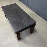 Vintage wooden and stone top coffee table, 1970s