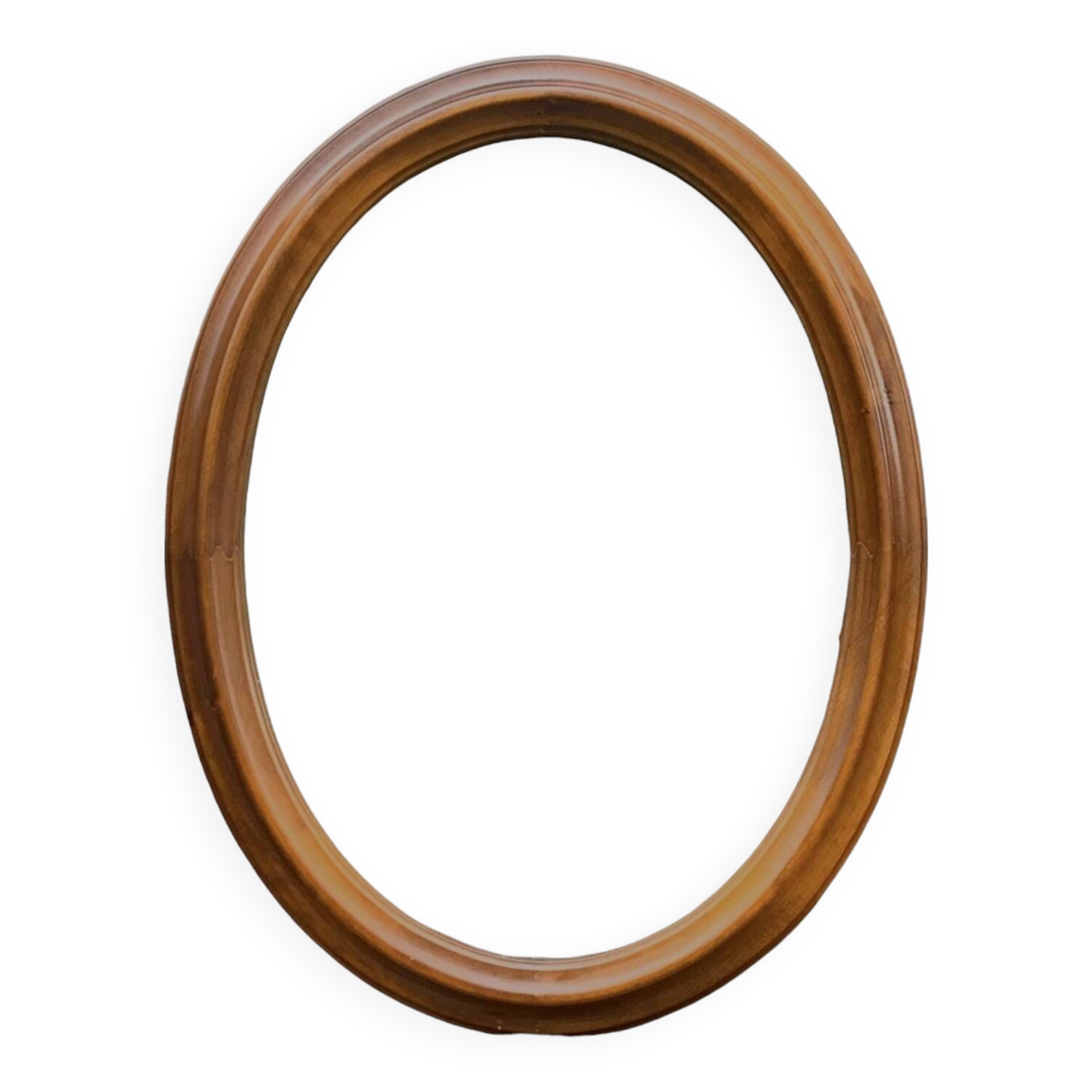 Old large oval wooden wall mirror