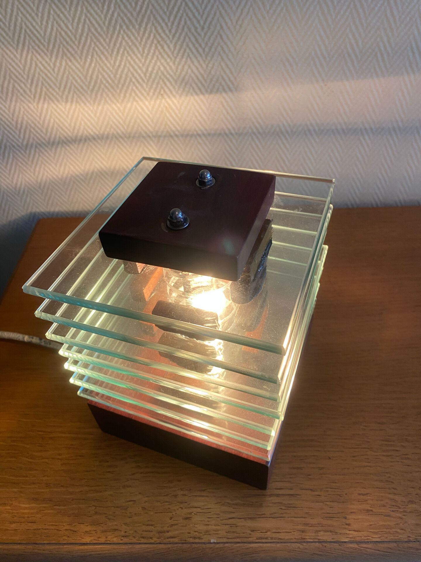Vintage stepped glass lamp in Desny style