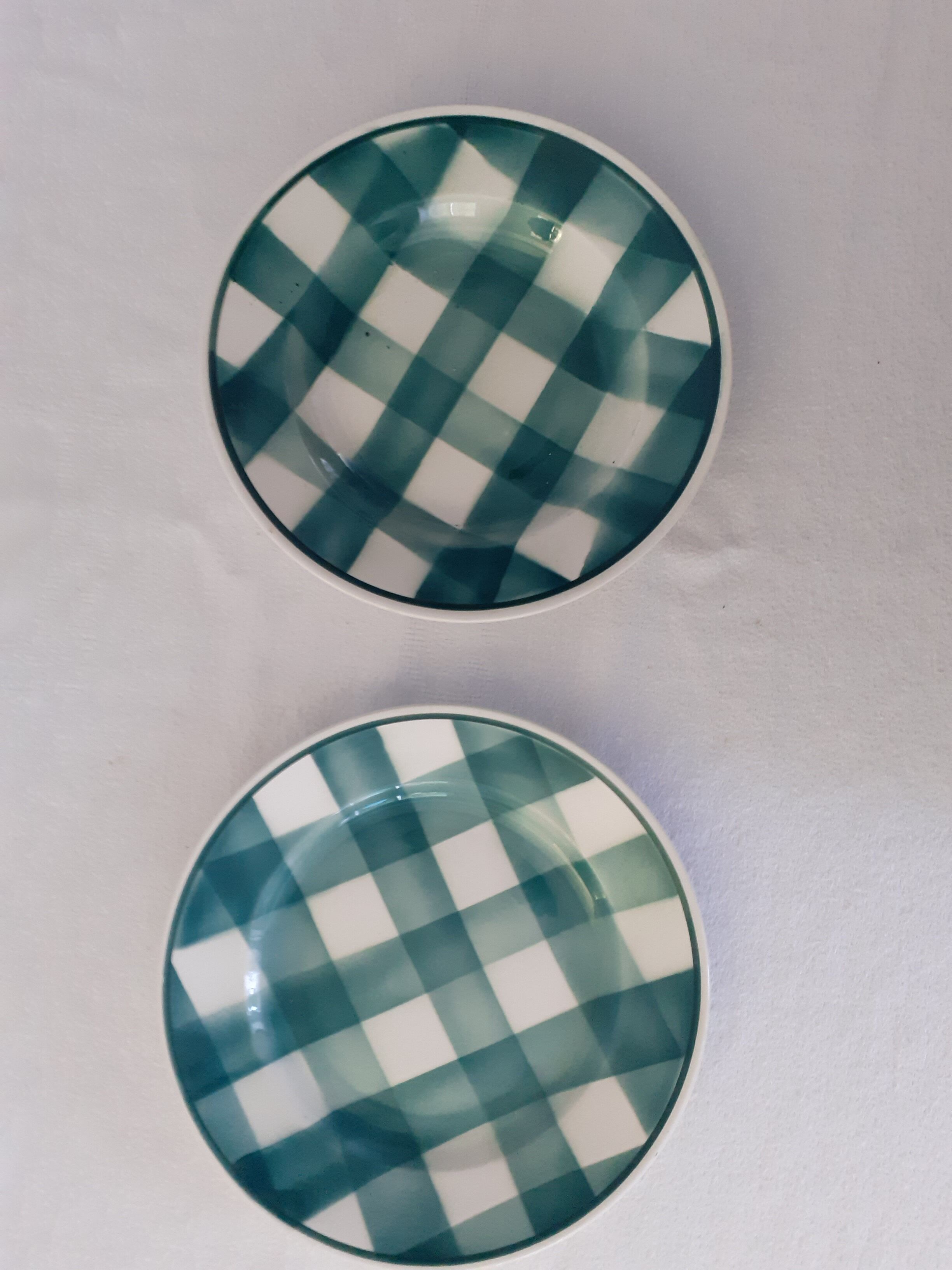 Duo of Plates faience old checkerboard decoration GREEN STYLE Digoin Moulin des loups FN