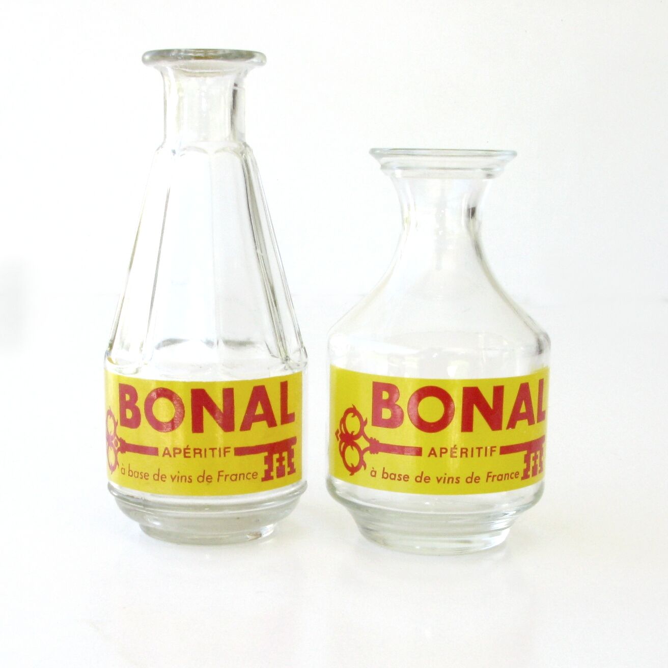 2 old glass decanters advertising bonal aperitif - bar bistrot