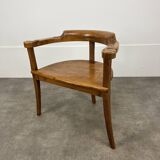Chalet-style carved wooden tripod armchair