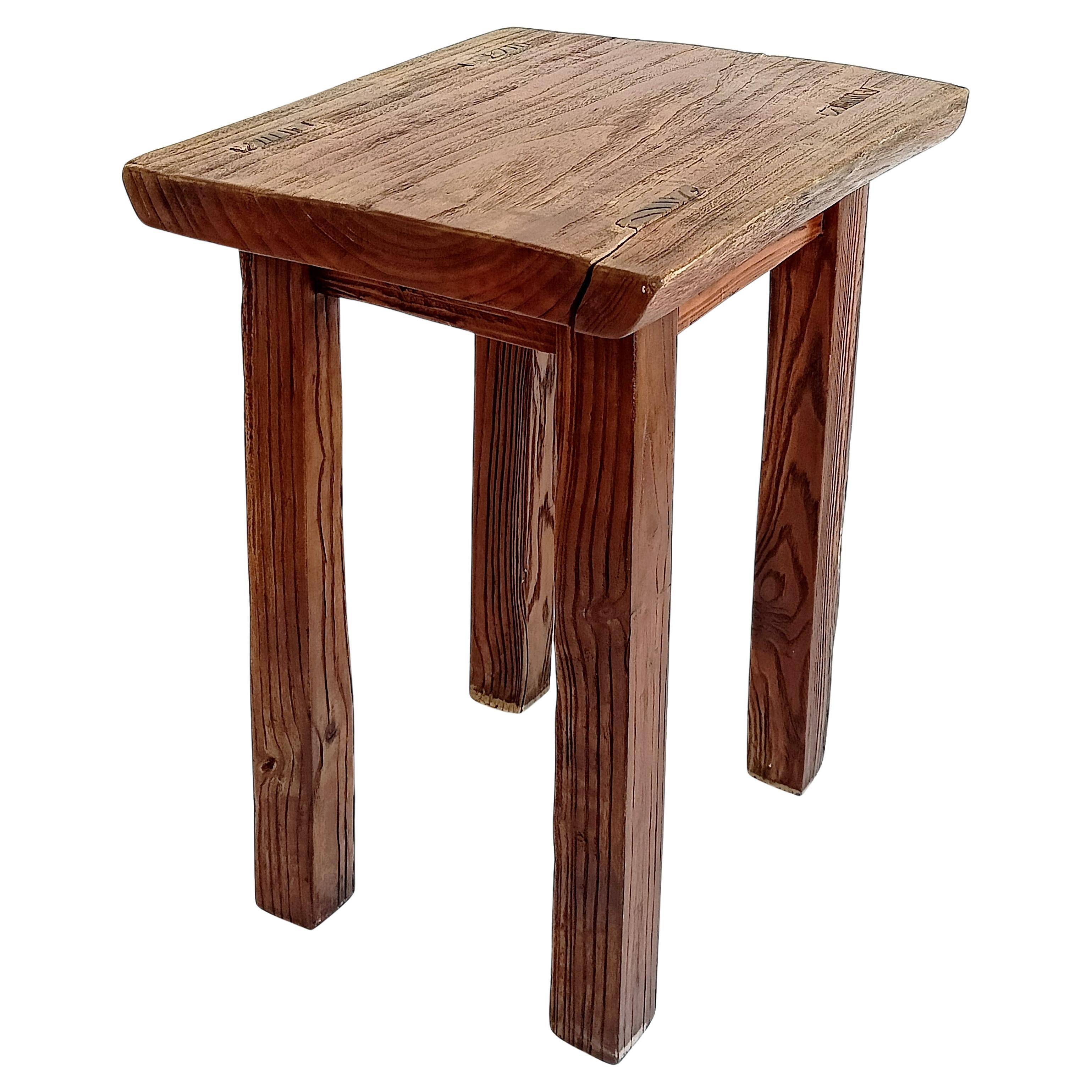 Spanish Baroque Oak Side Table or Stool, Wabi-Sabi Style, 18th C.