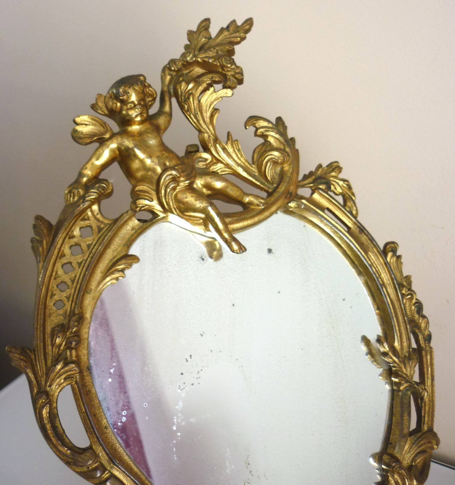 Large antique bronze tabletop, Louis XV style, putti, cherubs