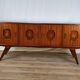 1960s sideboard with decorated doors in wood and brass