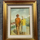 Oil on panel signed and dated 1943 "the walk"