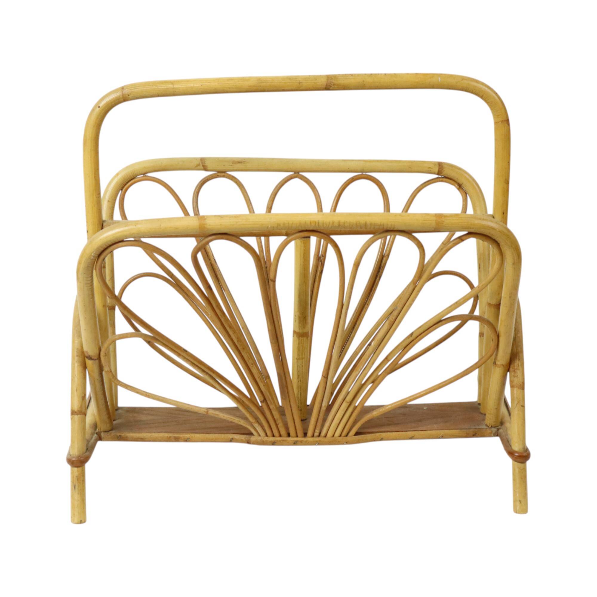 French Rattan Magazine Rack Boho Style Sixties