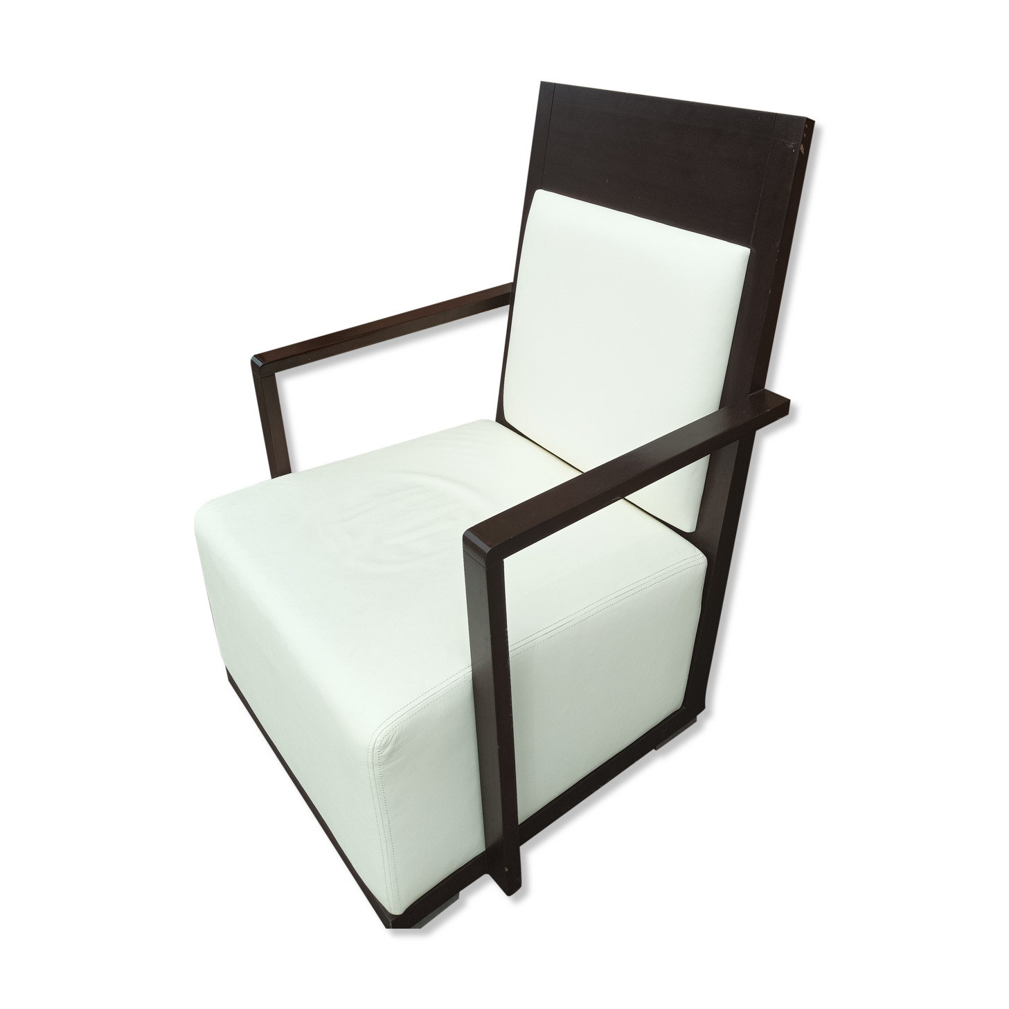 Old armchair white leather art deco design André sornay