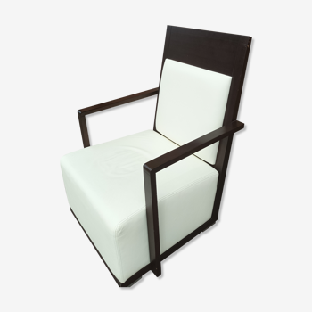 Ancien fauteuil blanc cuir art déco design André sornay