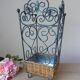 Shabby chic French umbrella stand in metal and woven wicker – storage