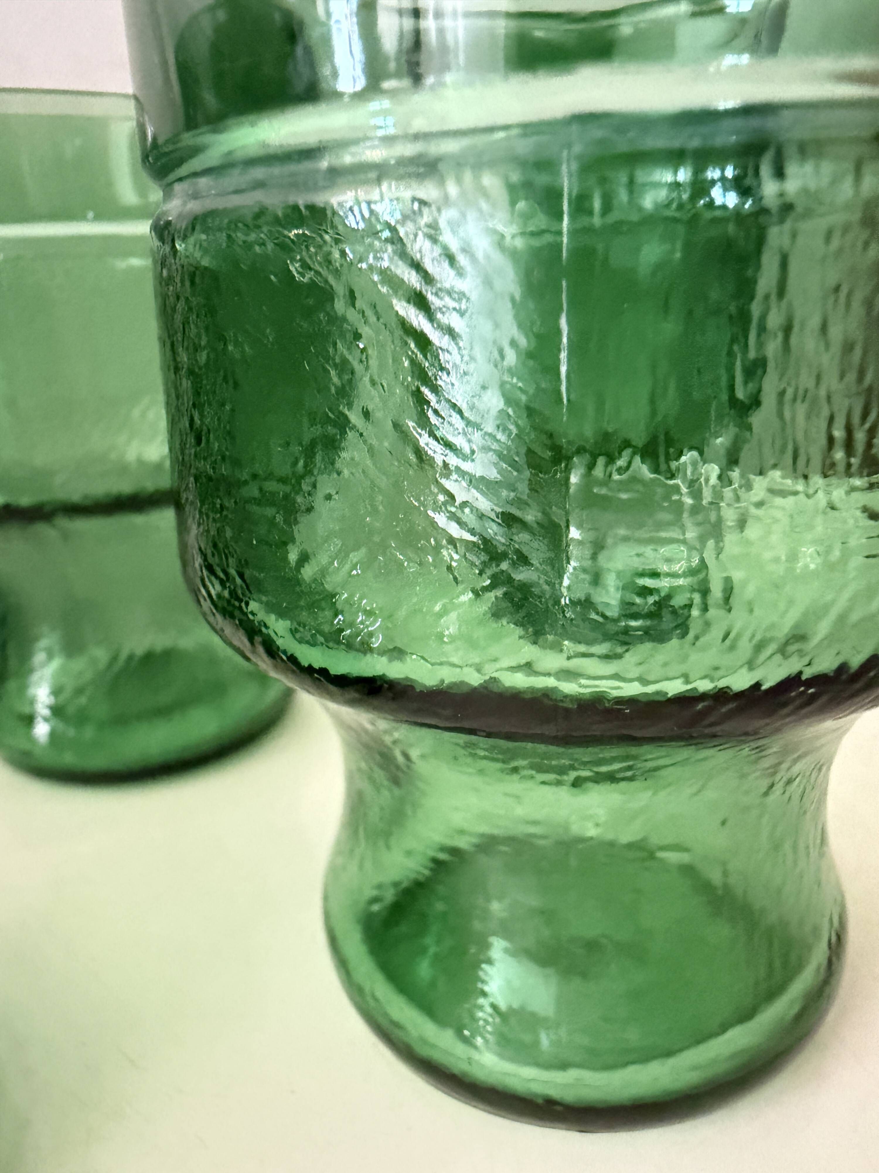 5 verres glaçures vert émeraude
