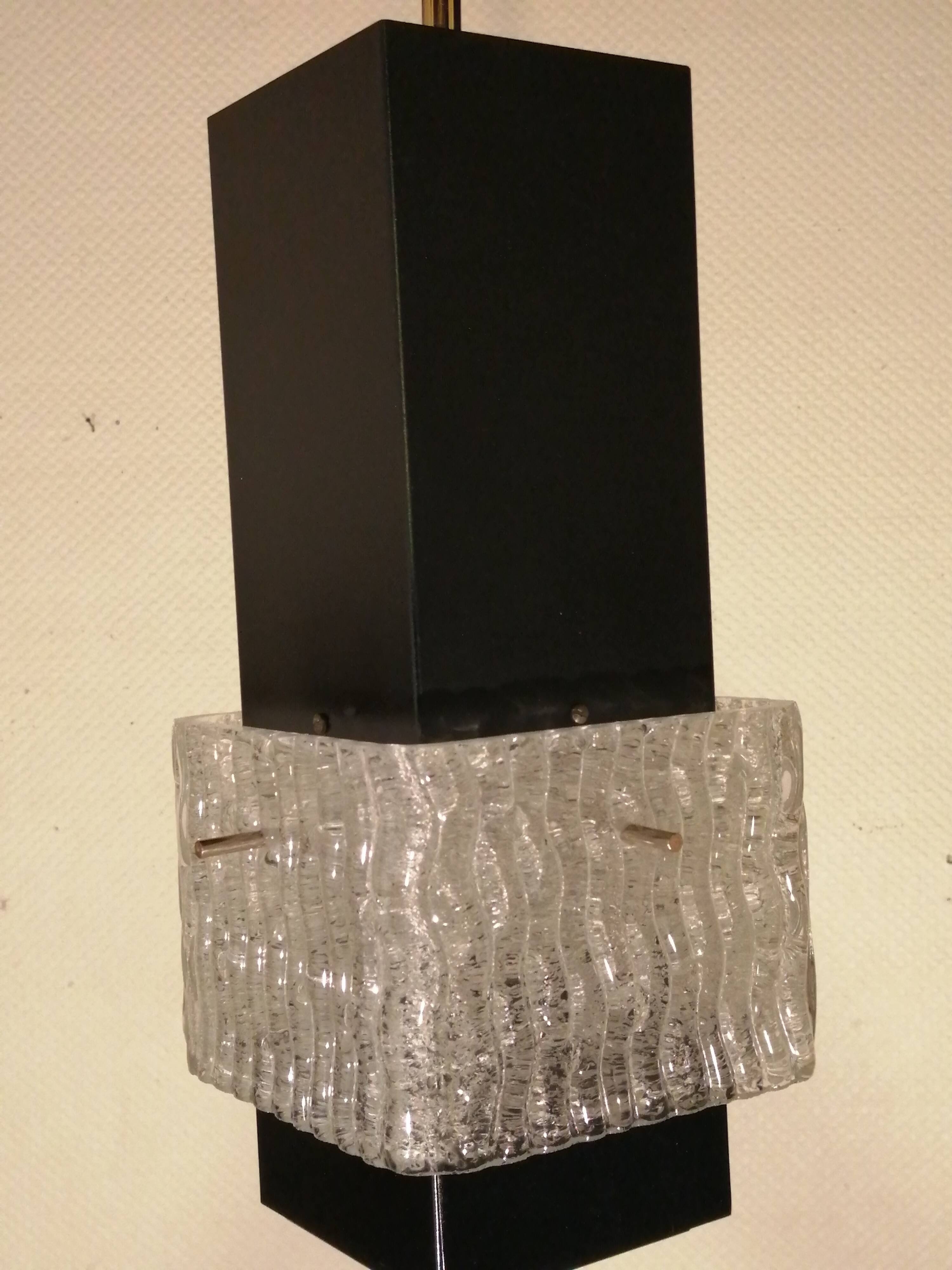 Vintage metal and glass cubic chandelier from Maison Arlus 1960.