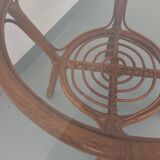Vintage round smoked glass and rattan coffee table from the 70s