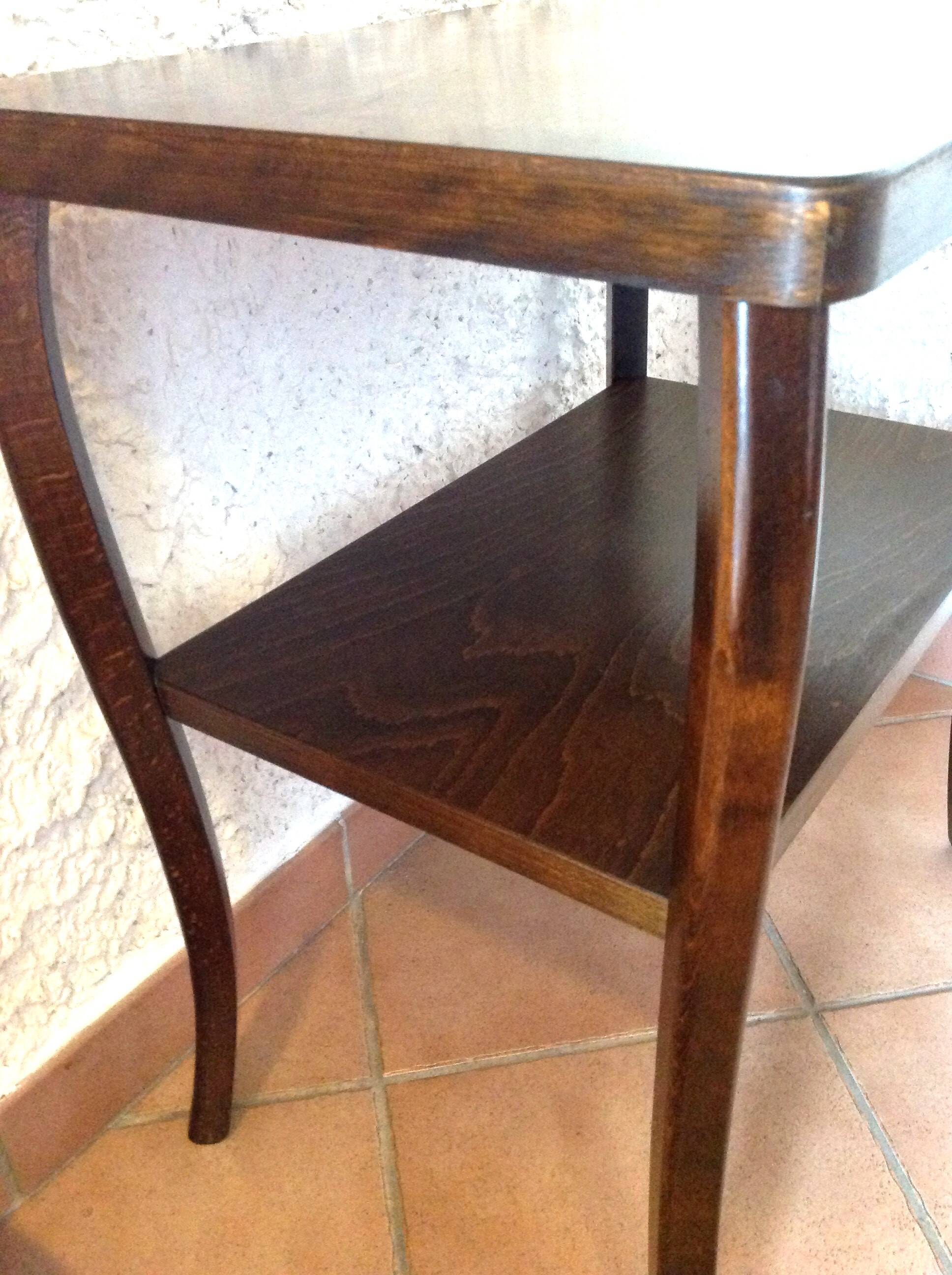 Varnished wooden stand with two shelves and curved legs / 50s-60s