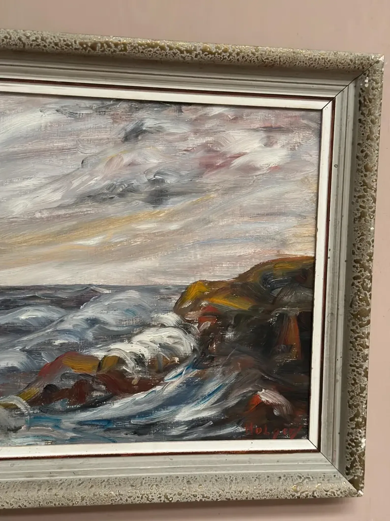 Oil on Canvas Original Swedish – 'Sea' by Holger Almquist – Signed – Vintage and Framed – 50 × 40 cm (19.7 in × 15.7 in)