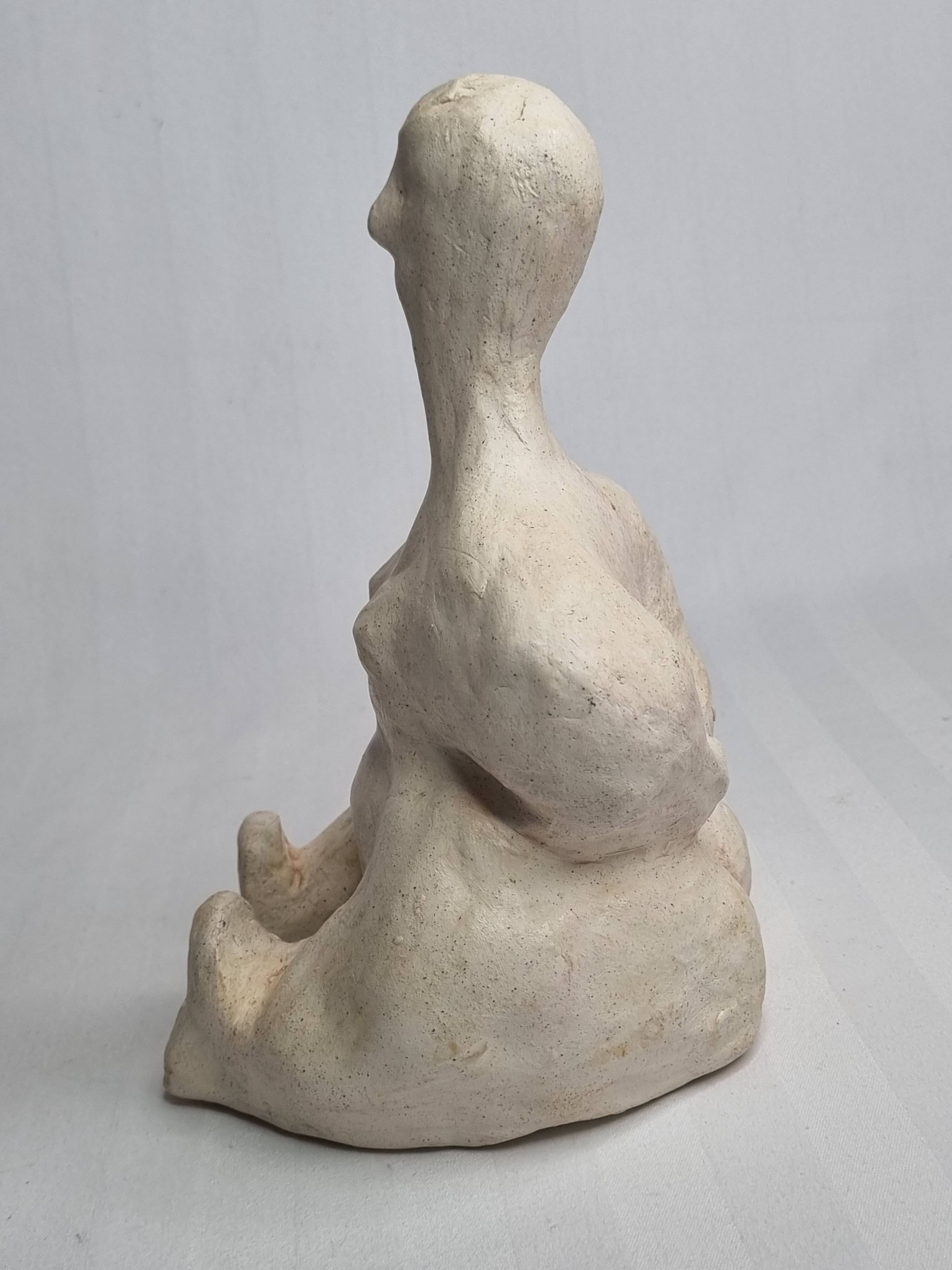 Modern white terracotta sculpture, Stylized female figure, 20 cm