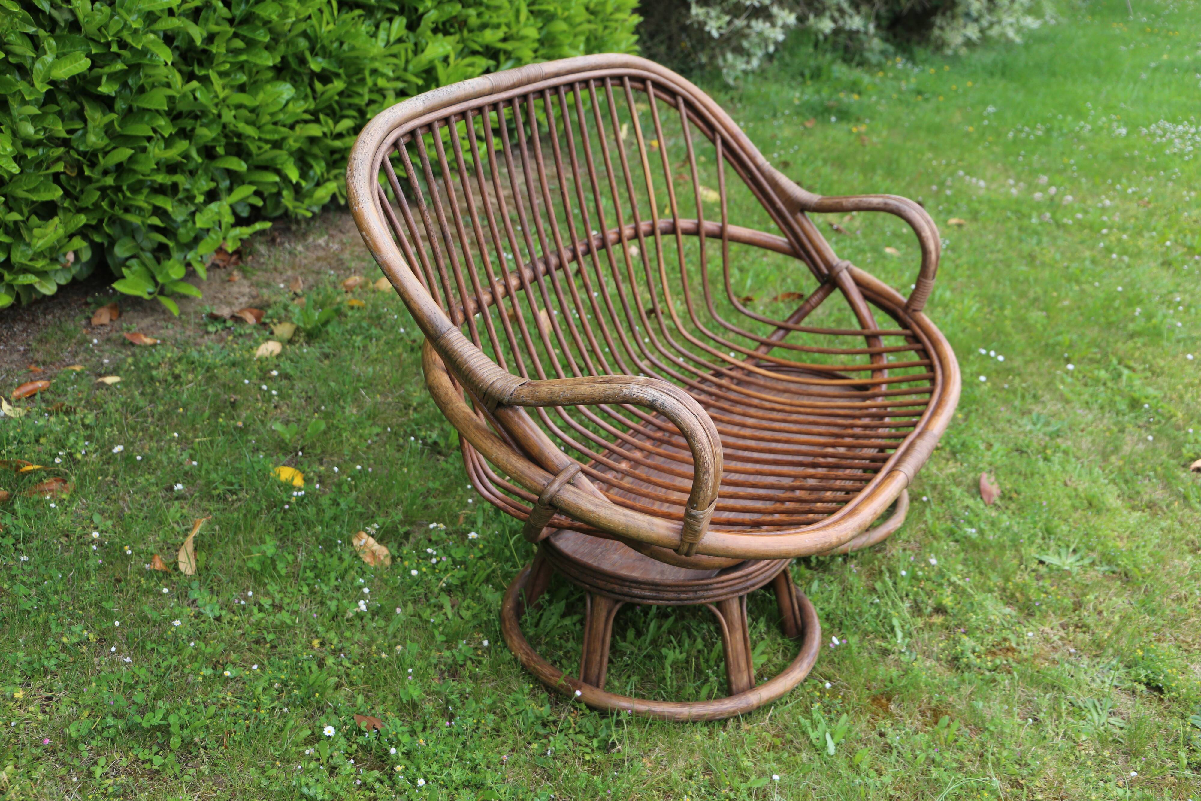 Banquette en rotin deux places, vintage