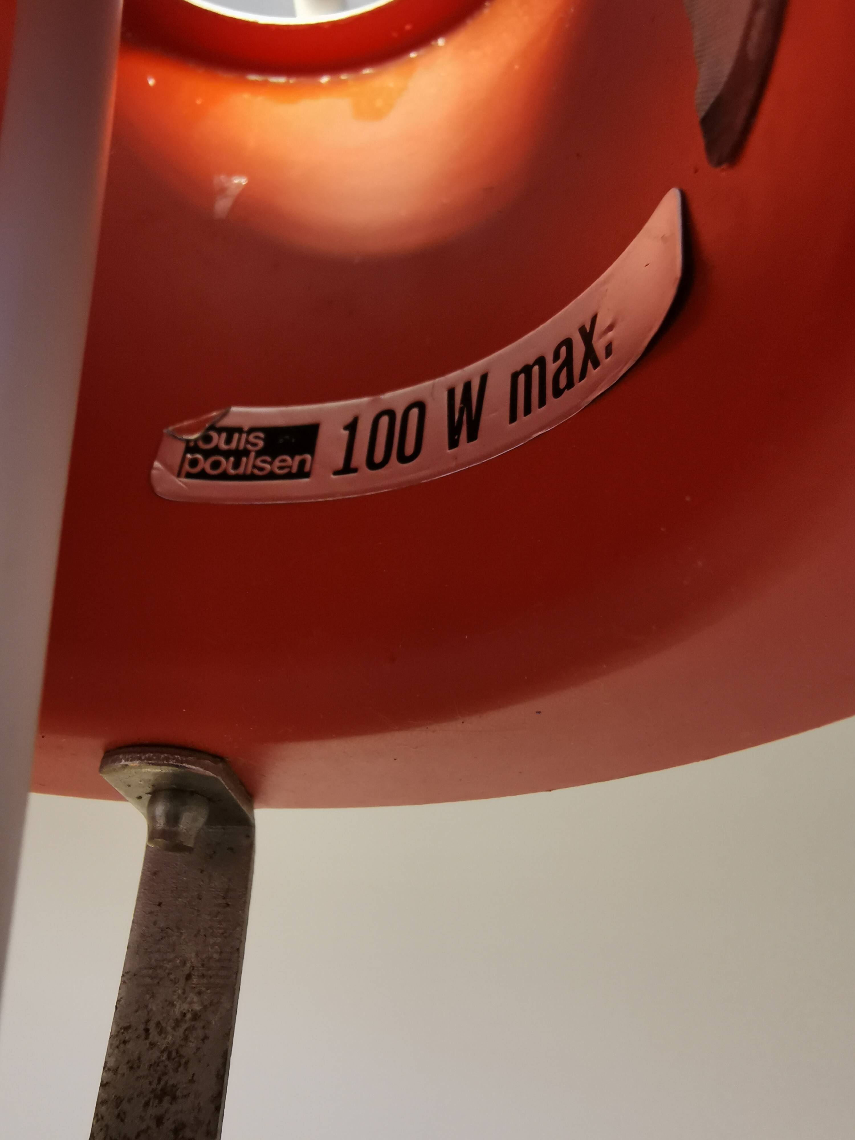 Beautiful older PH 4/3 hanging lamp, in white, with original orange suspension.