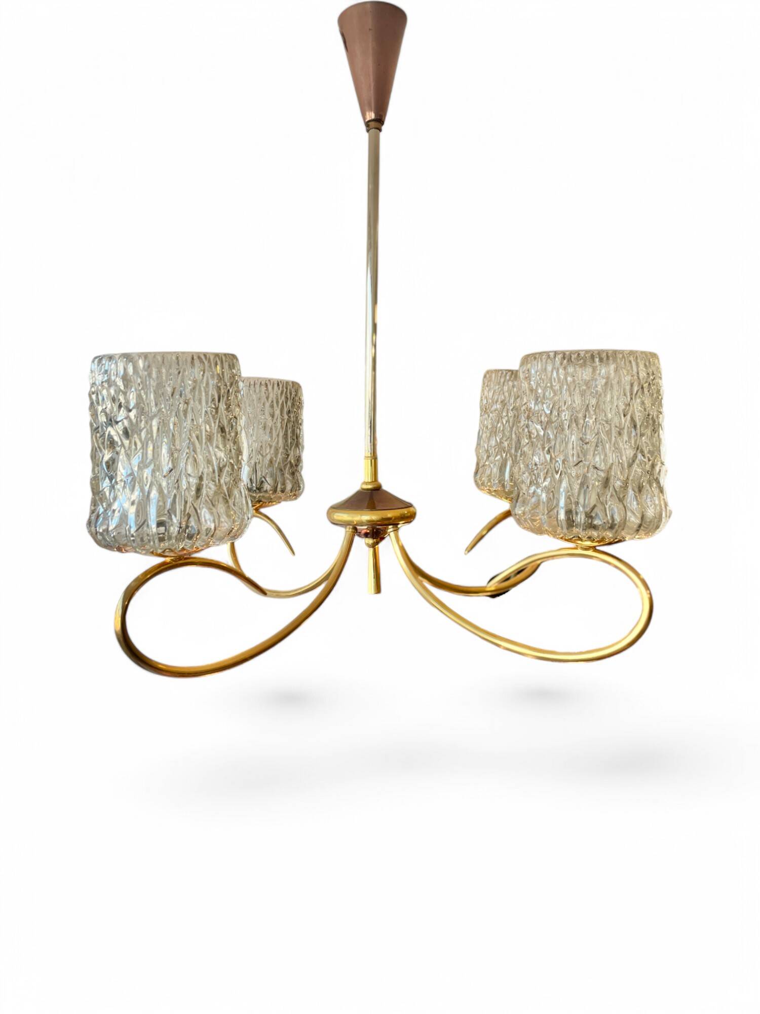 Vintage 4-light chandelier in chiseled glass