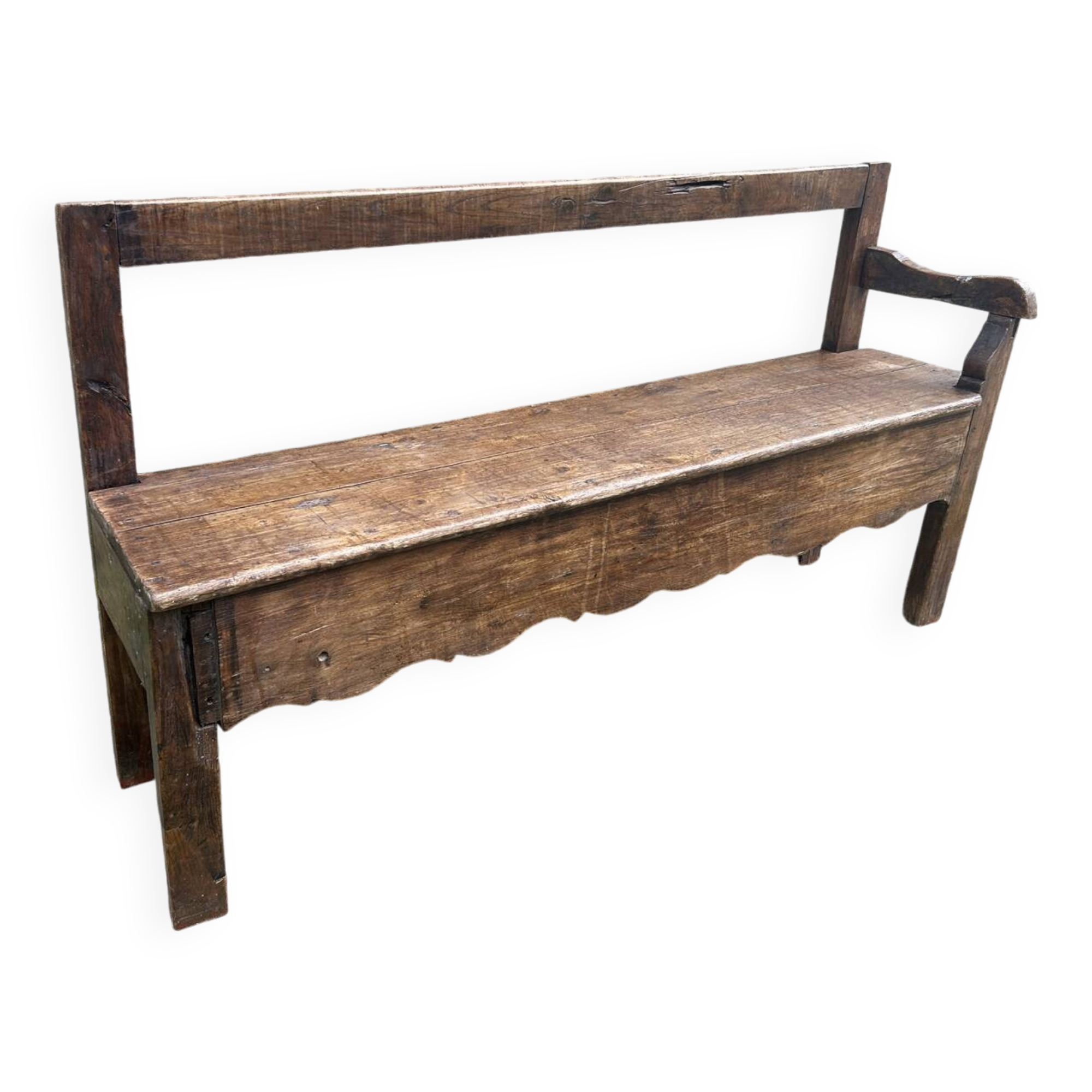Banc de cheminée ancien en bois, fin XIXème s