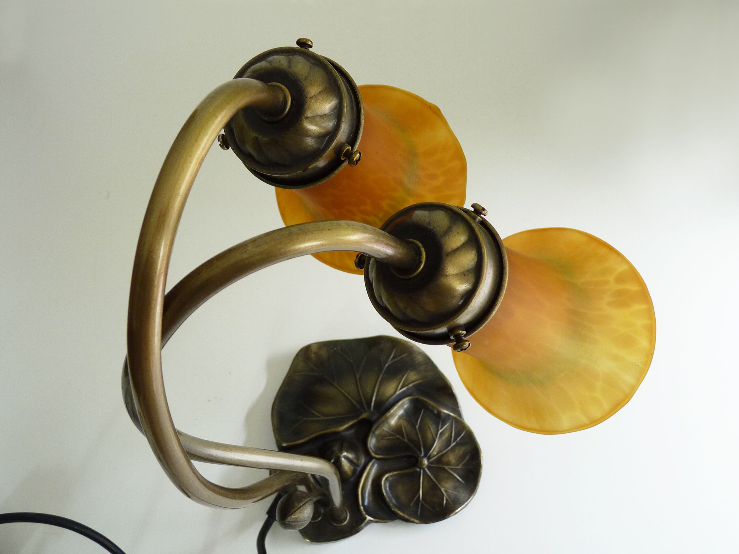 Two-branched lamp with orange tulips, art deco style