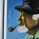 Original Swedish Modernist Oil on Panel " Portrait of Fisherman " by Tornquist - Framed