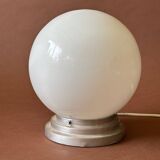 Globe lamp in opaline and aluminum, 1950
