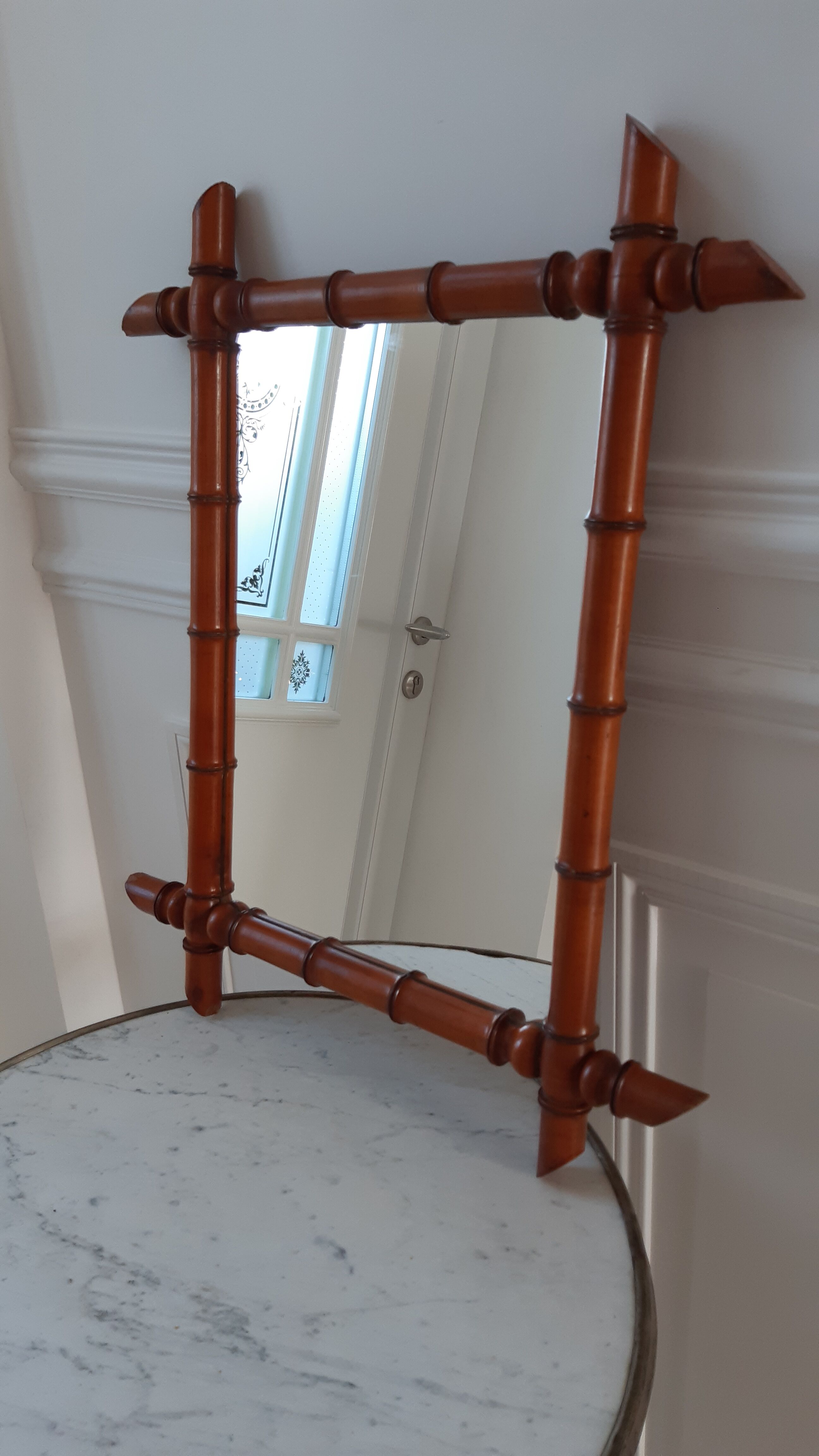 Wooden barber mirror bamboo effect 60s-70s