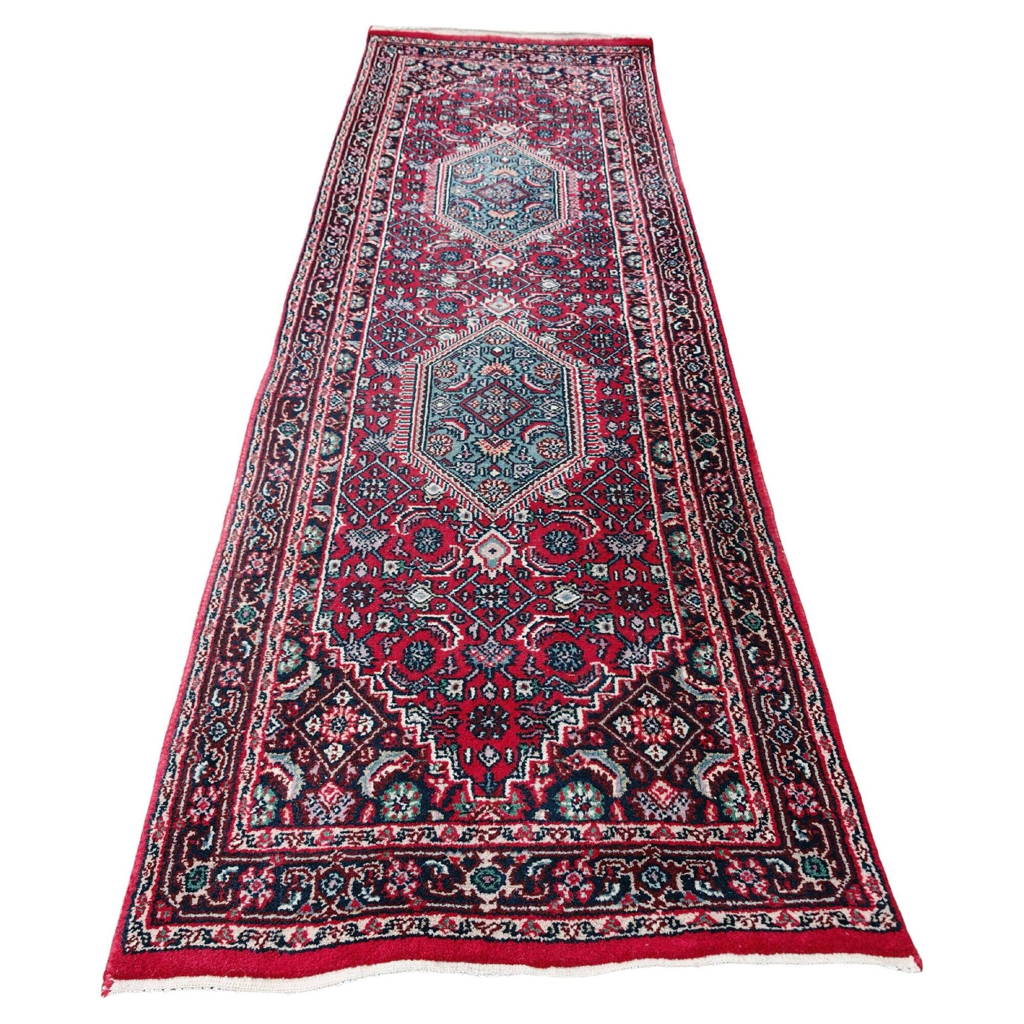 Tapis coureur Bidjar vintage noué main années 1950