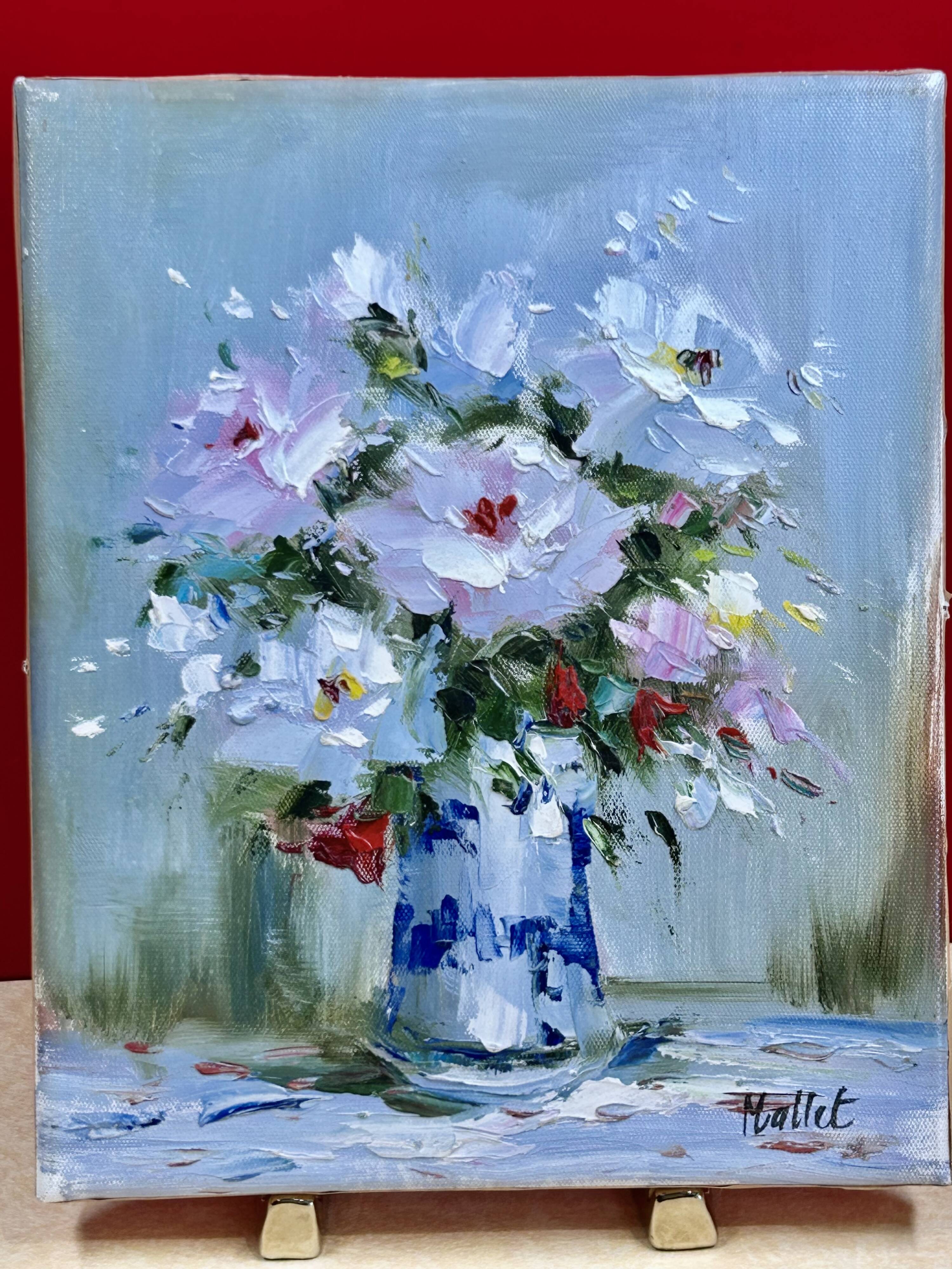 Tableau huile sur toile, Bouquet de Fleurs, Signé Mallet