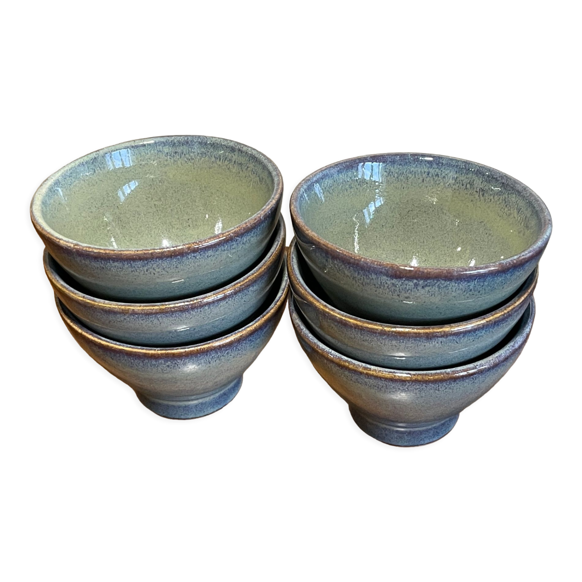 6 hand-painted glazed stoneware bowls