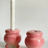 Bougeoirs en ceramique rose années 90