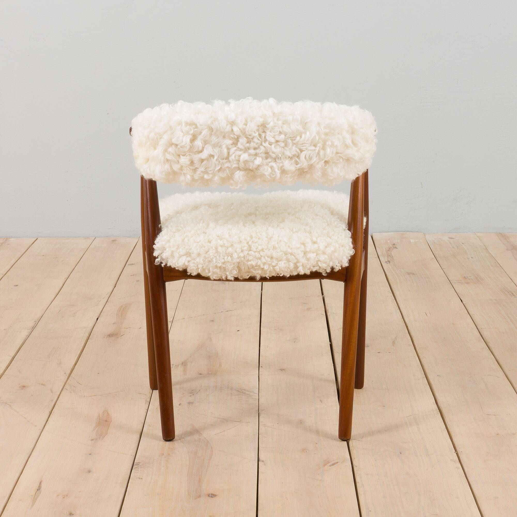 Th. Herlev, Farstrup solid teak chair in natural sheepskin upholstery, Denm